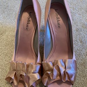 Kelly and Katie Blush Color Satin Peep-toe Heels